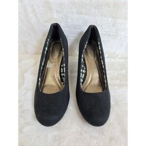 Dexflex Comfort‎ Womens Black Faux Suede Wedge Pumps Round Toe Shoes Size 5